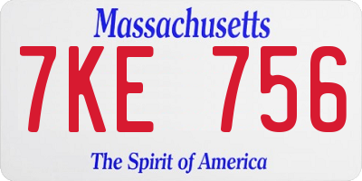 MA license plate 7KE756