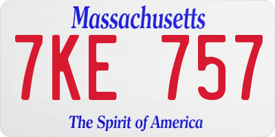 MA license plate 7KE757