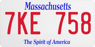 MA license plate 7KE758