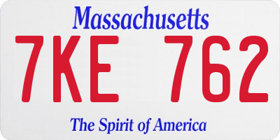 MA license plate 7KE762