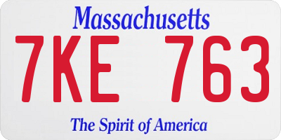 MA license plate 7KE763