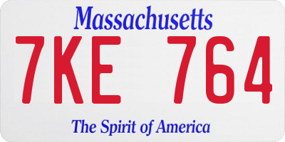 MA license plate 7KE764