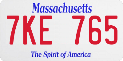 MA license plate 7KE765