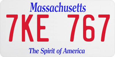 MA license plate 7KE767