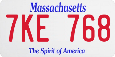 MA license plate 7KE768