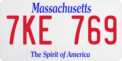 MA license plate 7KE769