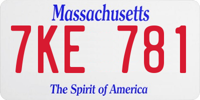 MA license plate 7KE781