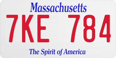 MA license plate 7KE784