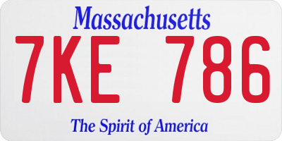 MA license plate 7KE786