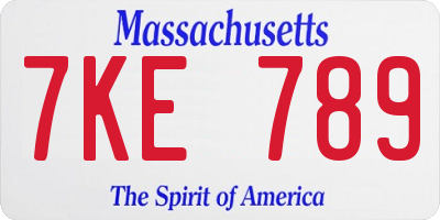 MA license plate 7KE789