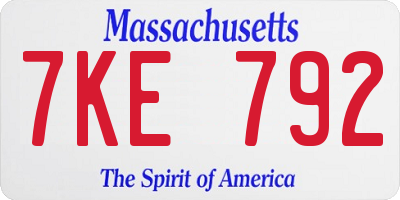 MA license plate 7KE792