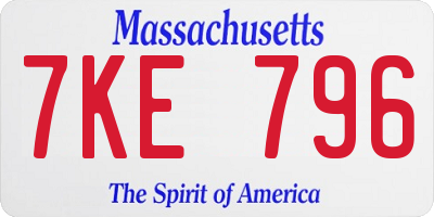 MA license plate 7KE796
