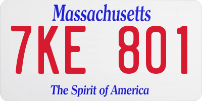 MA license plate 7KE801