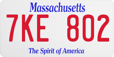 MA license plate 7KE802