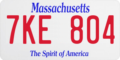 MA license plate 7KE804