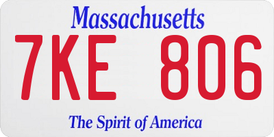 MA license plate 7KE806