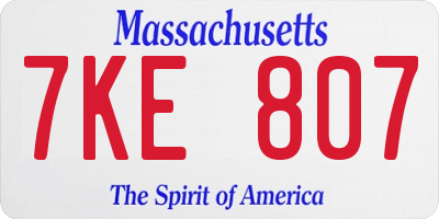 MA license plate 7KE807