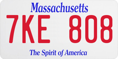 MA license plate 7KE808