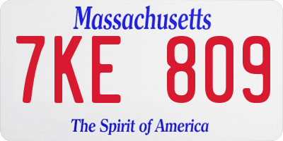 MA license plate 7KE809