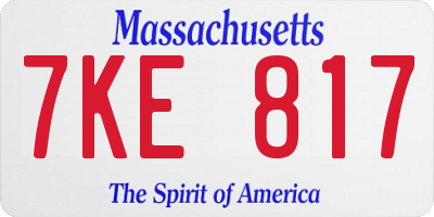 MA license plate 7KE817