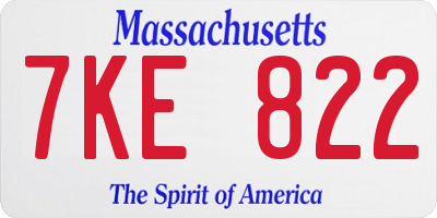 MA license plate 7KE822