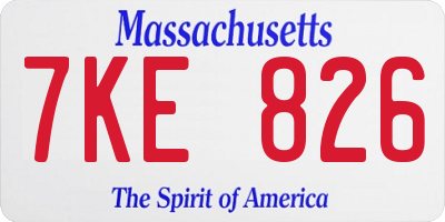 MA license plate 7KE826