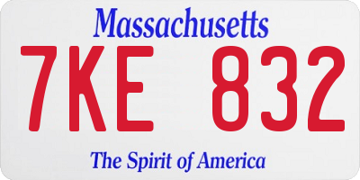 MA license plate 7KE832