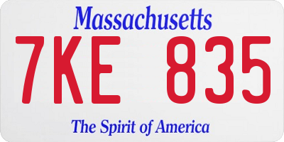 MA license plate 7KE835