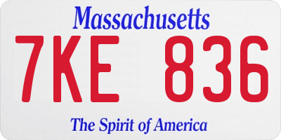 MA license plate 7KE836