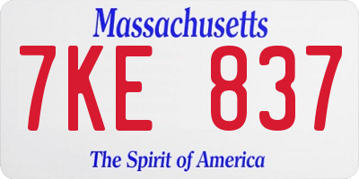 MA license plate 7KE837