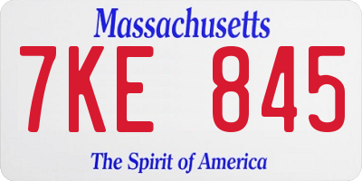 MA license plate 7KE845