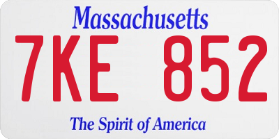 MA license plate 7KE852