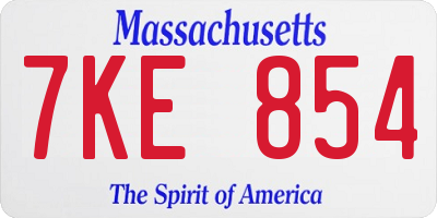 MA license plate 7KE854