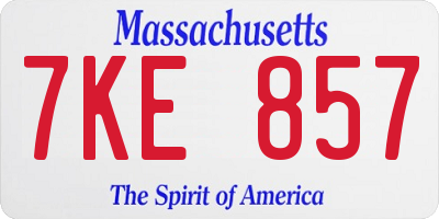 MA license plate 7KE857