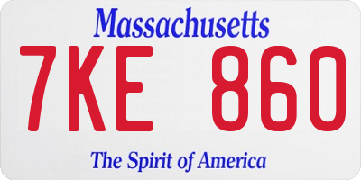 MA license plate 7KE860