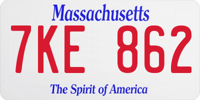 MA license plate 7KE862