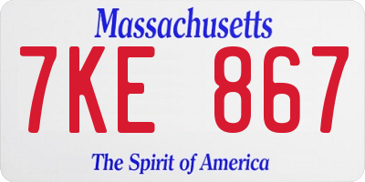 MA license plate 7KE867