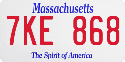 MA license plate 7KE868
