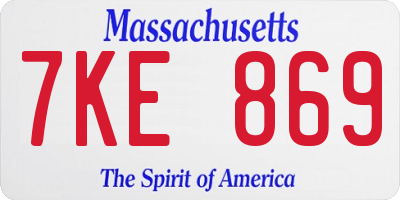 MA license plate 7KE869