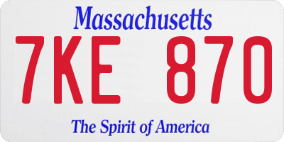 MA license plate 7KE870