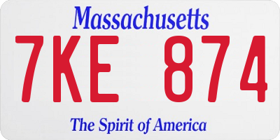 MA license plate 7KE874
