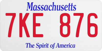 MA license plate 7KE876