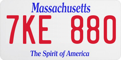 MA license plate 7KE880
