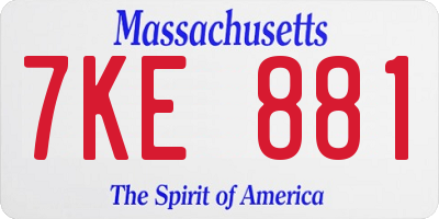MA license plate 7KE881