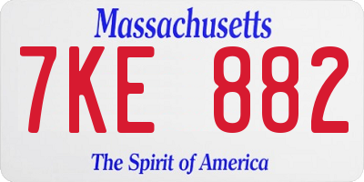 MA license plate 7KE882