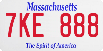 MA license plate 7KE888