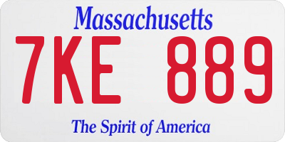 MA license plate 7KE889
