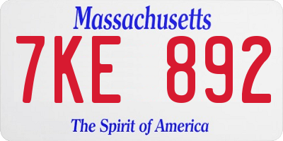 MA license plate 7KE892