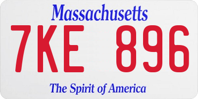 MA license plate 7KE896