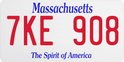 MA license plate 7KE908